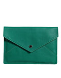 Clutch enveloppe en cuir vert émeraude texturé dolce & gabbana avec fermoir circulaire argenté