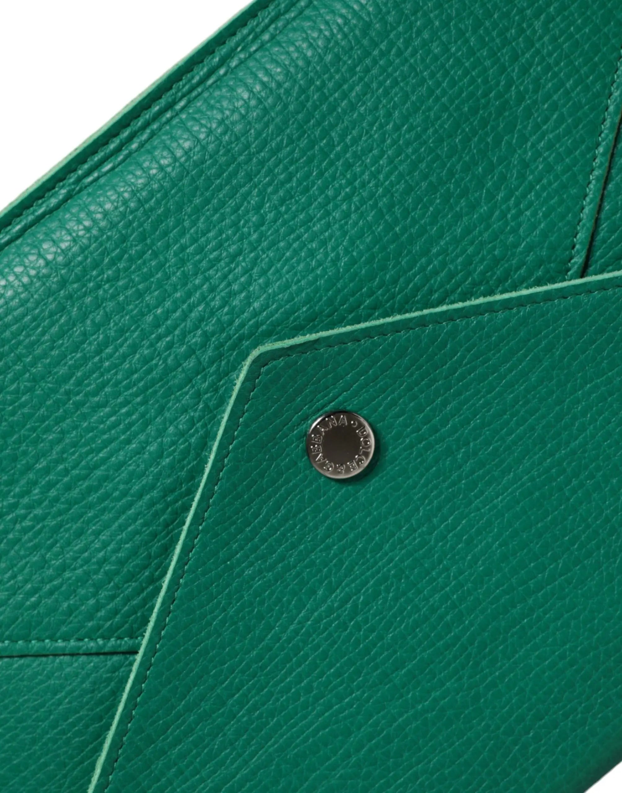Pochette mini sac à main dolce & gabbana en cuir vert émeraude texturé avec bouton logo circulaire argenté