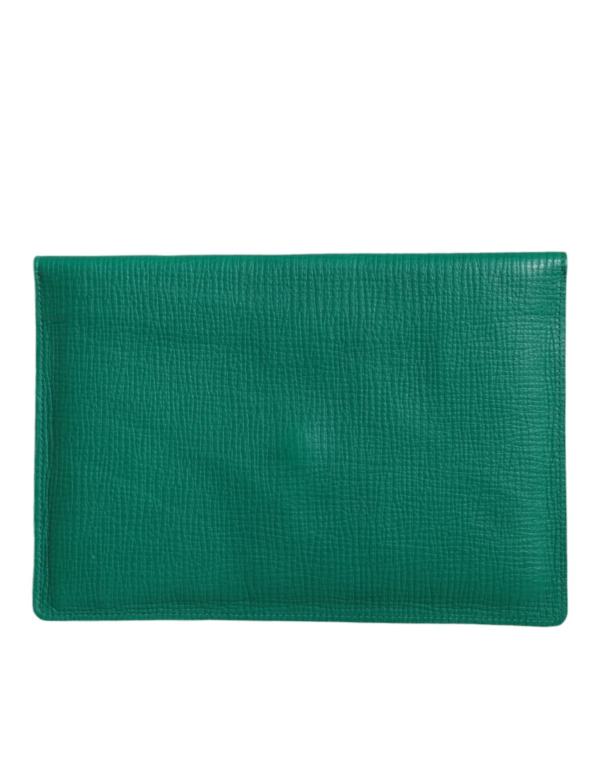 Dolce & gabbana mini pochette en cuir vert émeraude texturé idéale pour tablette ou soirée élégante