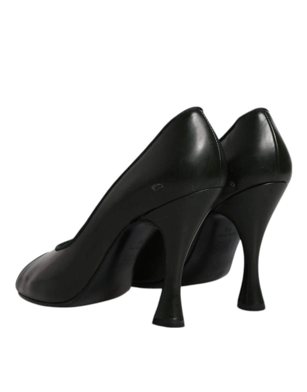 Dolce & gabbana green leather peep toe heels with black patent leather pumps and sleek hourglass-shaped heel