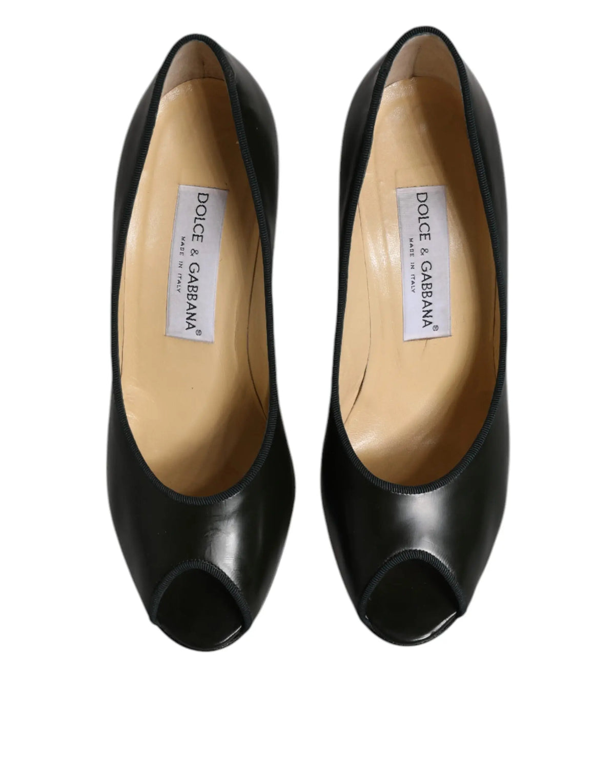 Escarpins peep-toe noirs en cuir lisse de Dolce & Gabbana au design minimaliste élégant