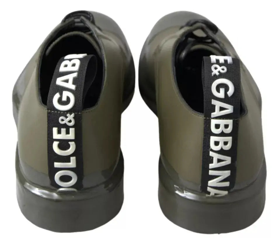 Dolce & Gabbana chaussures habillées vert olive en cuir verni à lacets avec semelles en caoutchouc noires et talons brandés