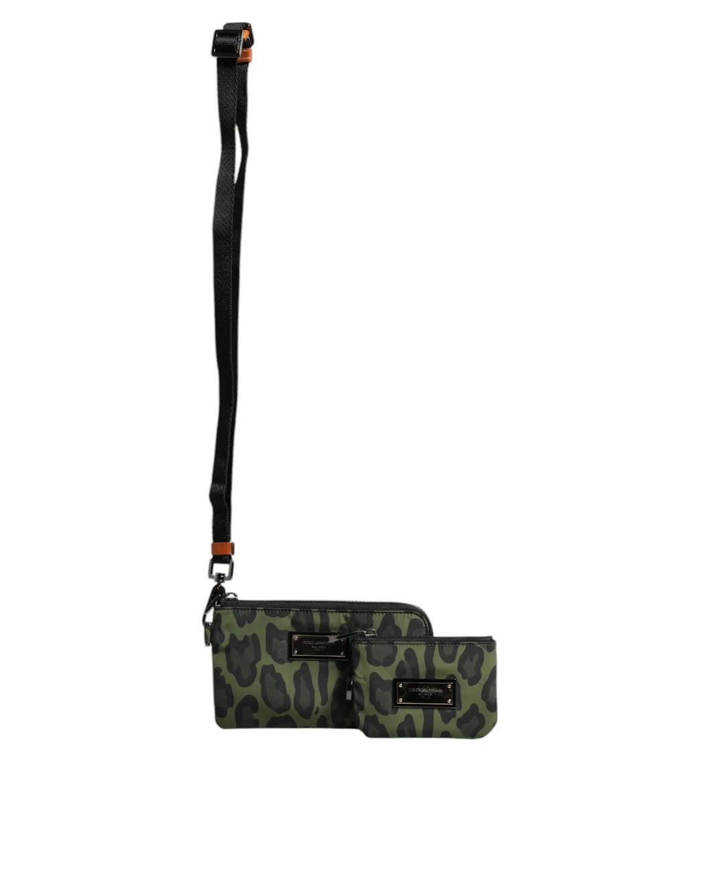 Pochette bandoulière dolce & gabbana verte en cuir léopard avec fermeture éclair noire et bandoulière réglable