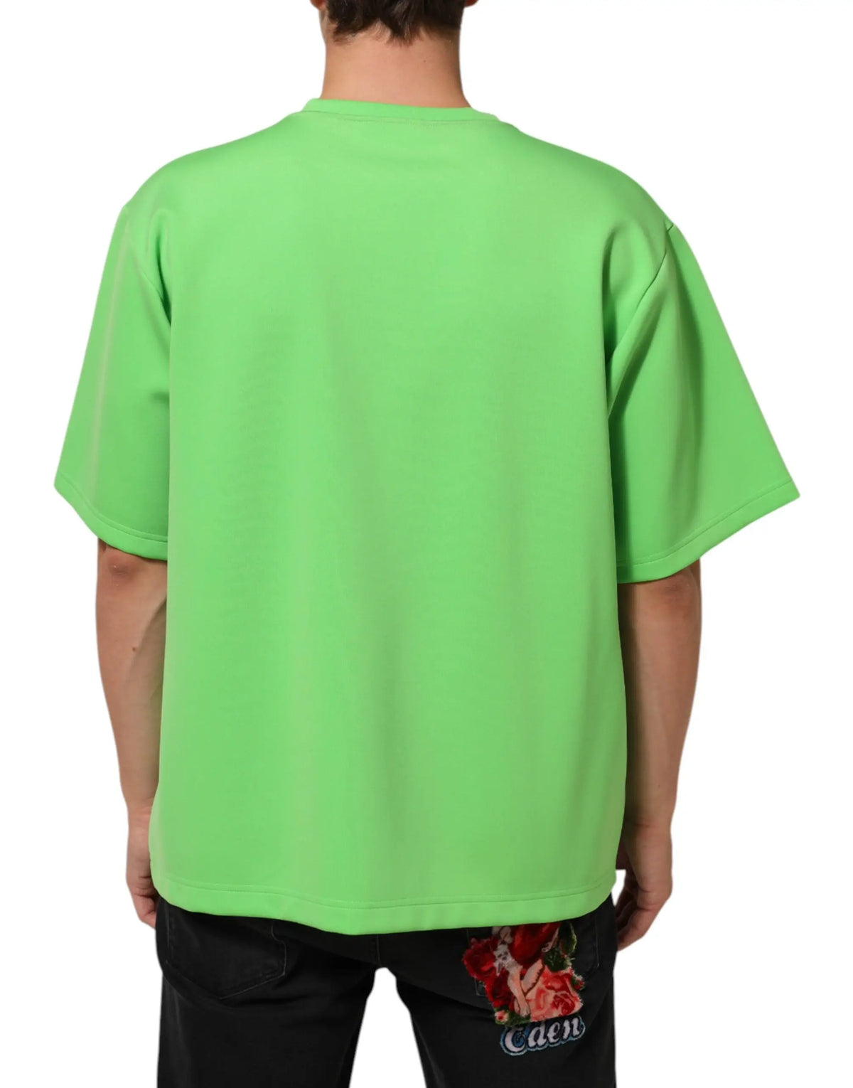 T-shirt dolce & gabbana vert néon oversized en coton à manches courtes et col rond avec logo