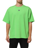 T-shirt dolce & gabbana vert néon oversized avec logo dg brodé a la poitrine et manches courtes col rond