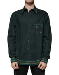 Chemise dolce et gabbana verte à manches longues avec boutons et bordure or au col, poignets et ourlet