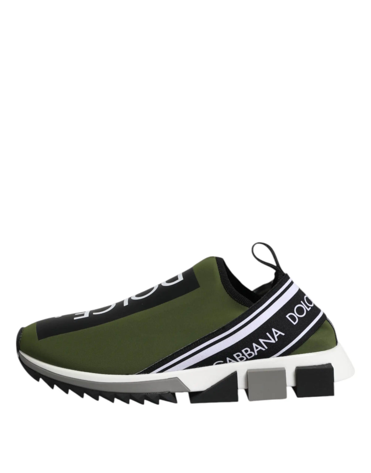 Baskets homme dolce & gabbana green logo low top sorrento vert olive à enfiler avec semelle épaisse à couches et bandes noires et blanches