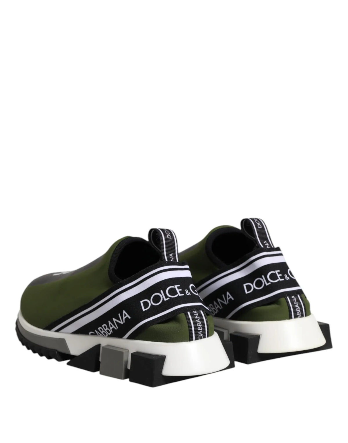 Vue arrière des baskets dolce & gabbana sorrento homme vert olive avec bandes noires et blanches au talon