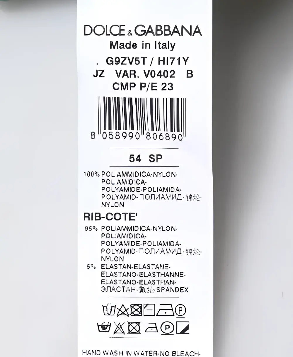 Étiquette dolce & gabbana indiquant tissu 100 % nylon rib-cote pour pull vert à logo taille 54 sp