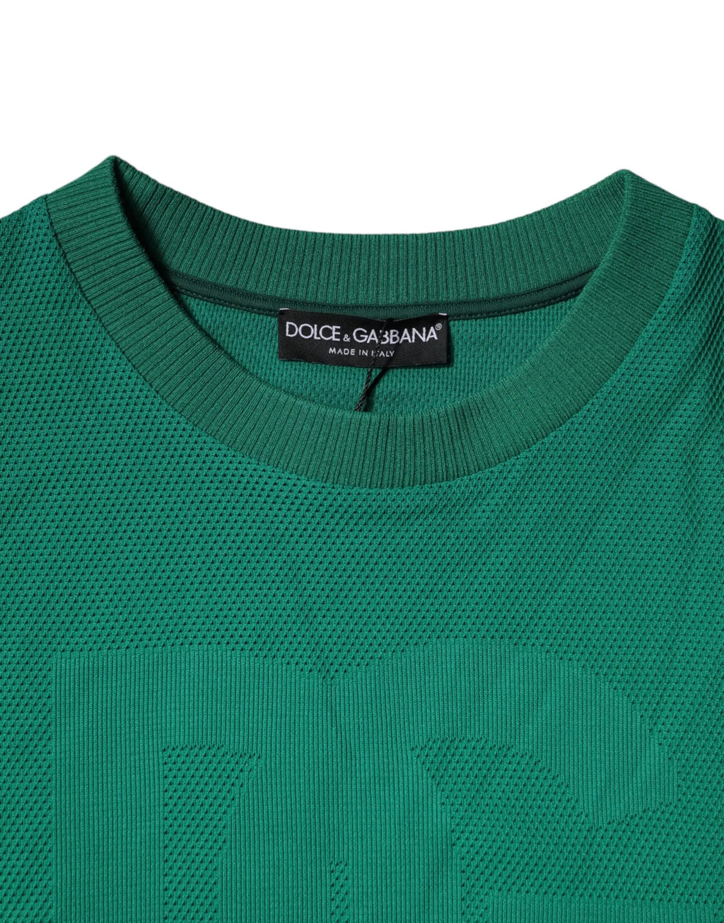 Pull en maille vert émeraude dolce gabbana avec col rond côtelé et motif texturé subtil en nylon logo