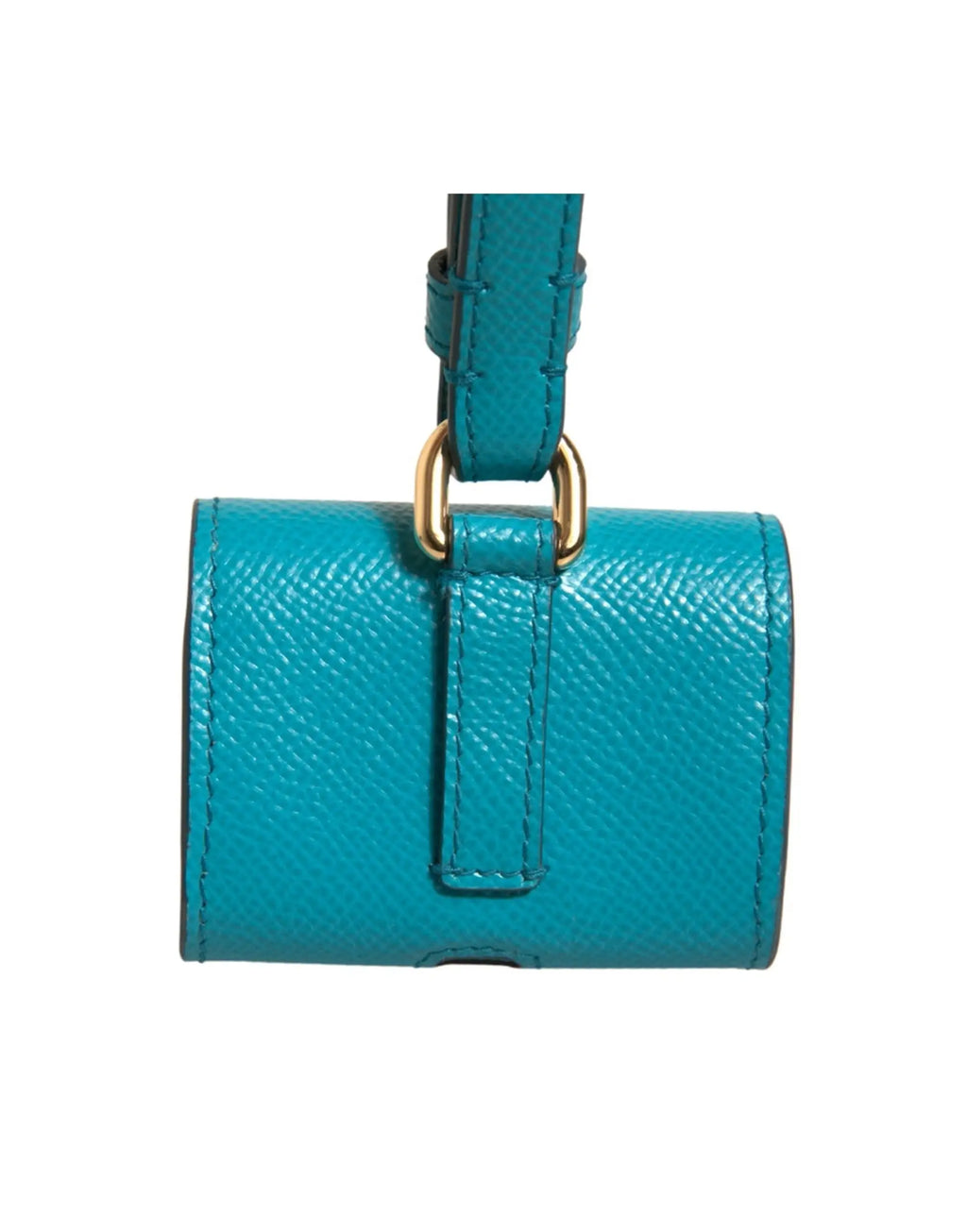 Mini pochette en cuir texturé turquoise avec anse supérieure et ferrures dorées pour étui à airpods dolce & gabbana vert