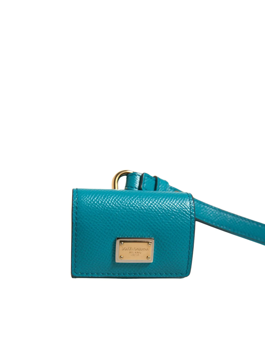 Étiquette de bagage en cuir teal avec plaque et boucle en métal doré pour étui à airpods dolce & gabbana vert