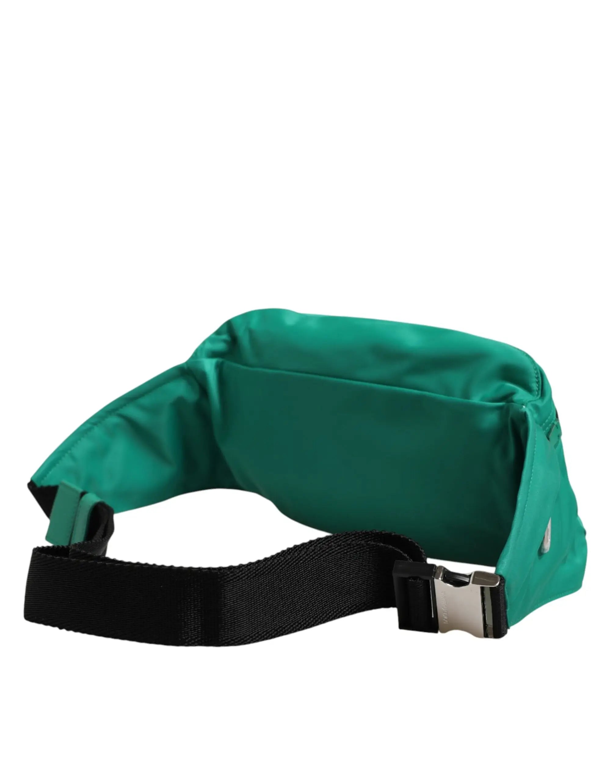 Dolce & gabbana sac banane en nylon vert avec logo et sangle noire ajustable avec boucle argentée