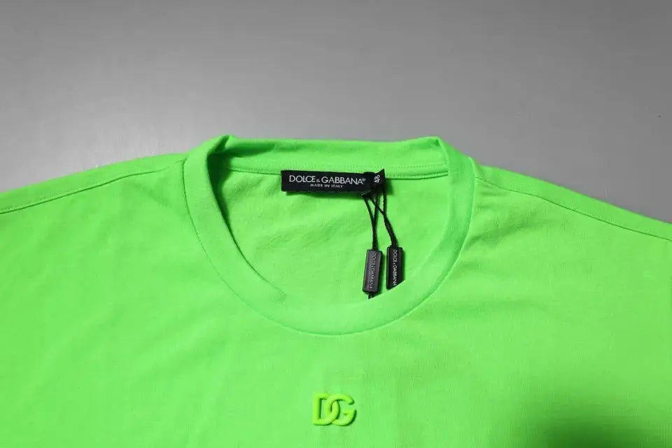 T-shirt dolce & gabbana vert néon en polyester avec logo brodé petit sur la poitrine et étiquettes au col