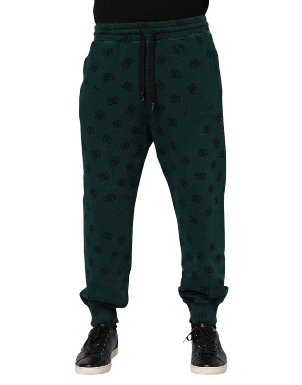 Joggers dolce & gabbana verts foncés avec motif logo noir répétitif pour homme en tissu confortable