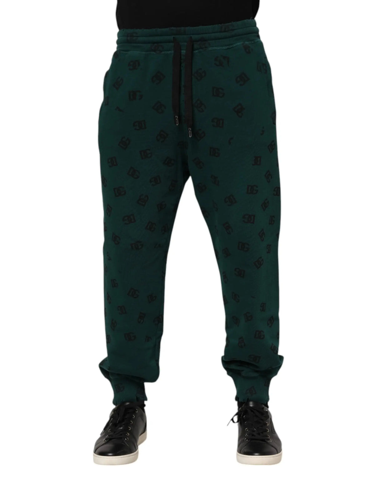 Joggers dolce & gabbana verts foncés avec motif logo noir répétitif pour homme en tissu confortable
