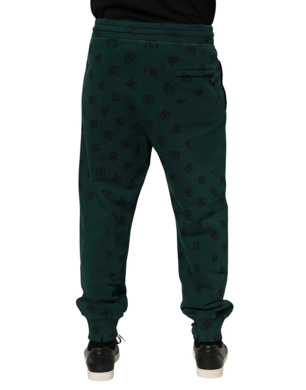 Joggers dolce & gabbana verts foncés avec motif logo noir répétitif pour homme en tissu confortable