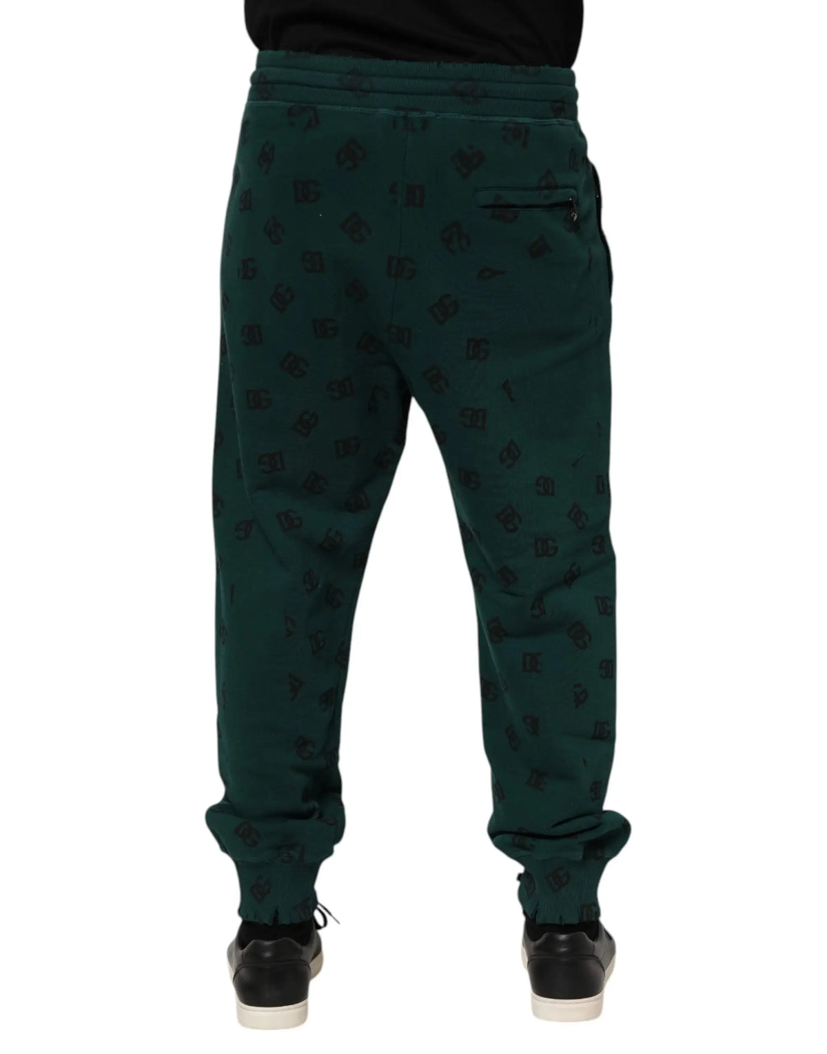 Joggers dolce & gabbana verts foncés avec motif logo noir répétitif pour homme en tissu confortable
