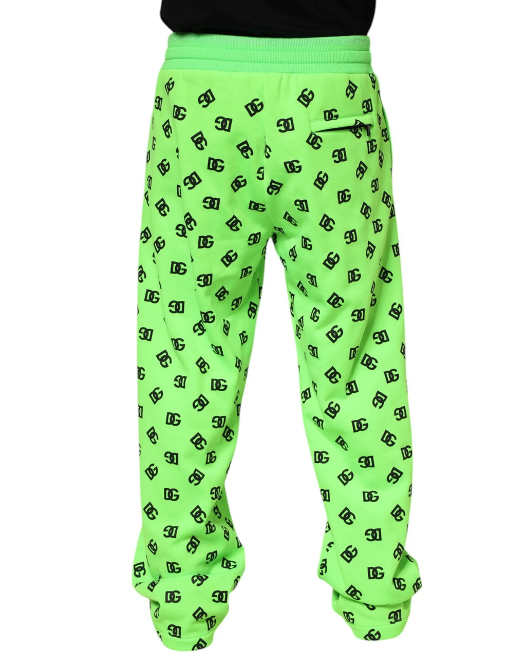Pantalon de jogging dolce gabbana vert avec logo dc néon et motifs répétés noirs pour homme