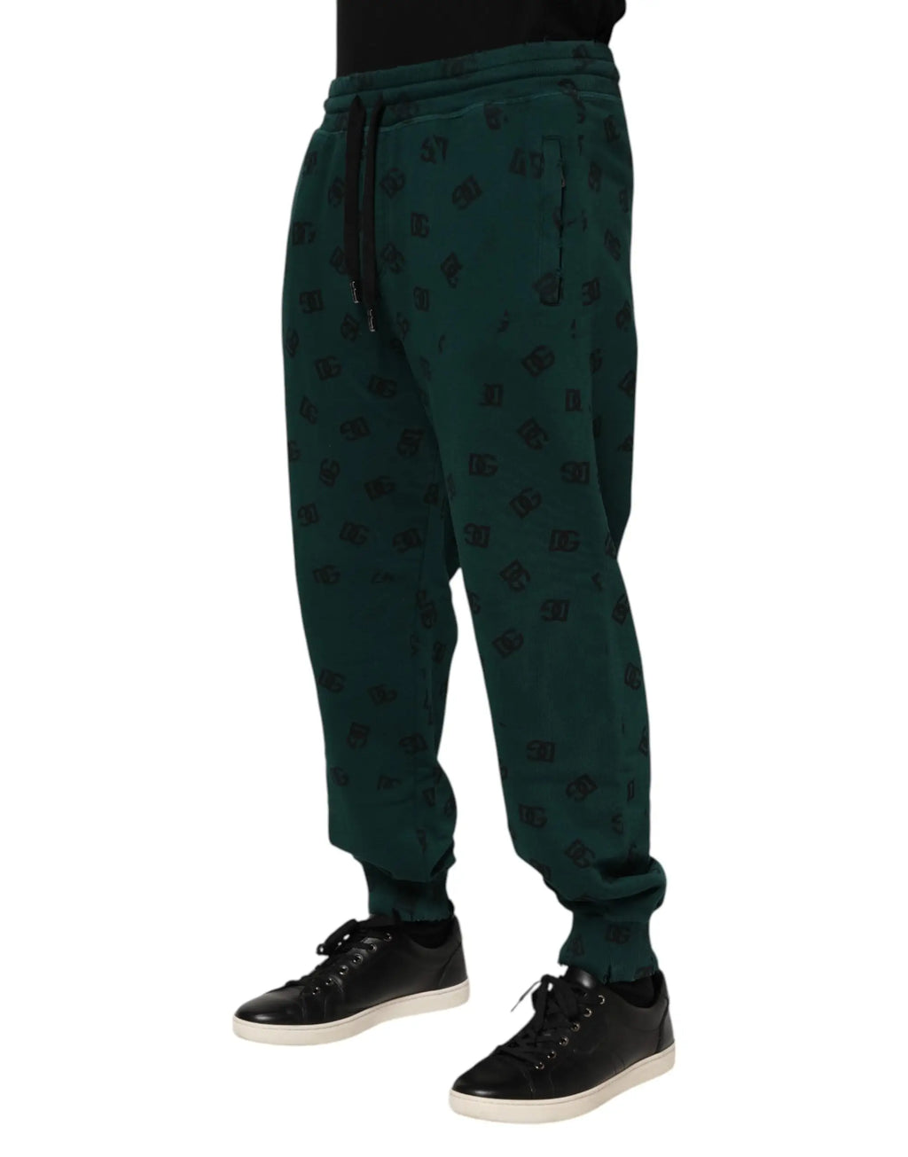Joggers dolce & gabbana vert foncé avec motif géométrique noir subtil et poignets élastiques pour homme