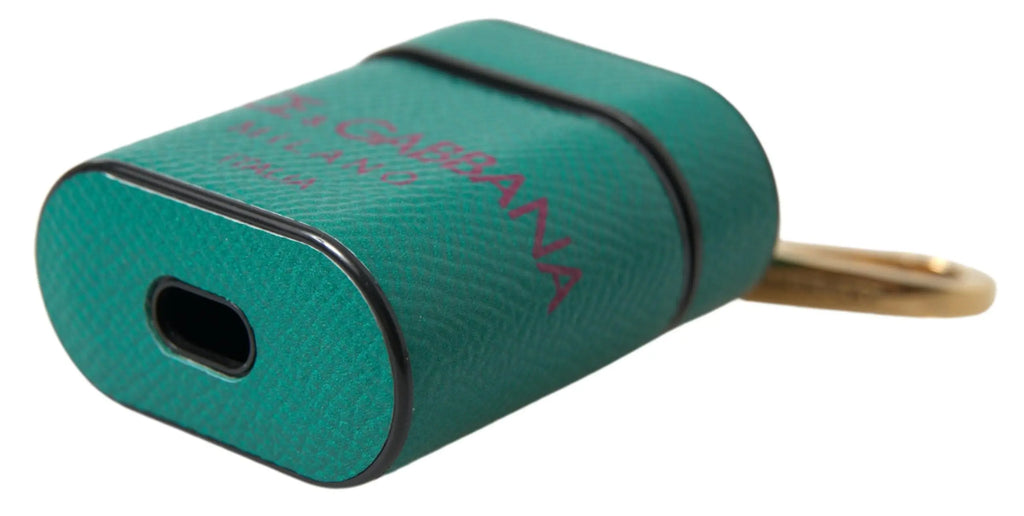 Étui à câble usb dolce & gabbana en cuir teal avec boucle métallique dorée pour airpods vert et marron
