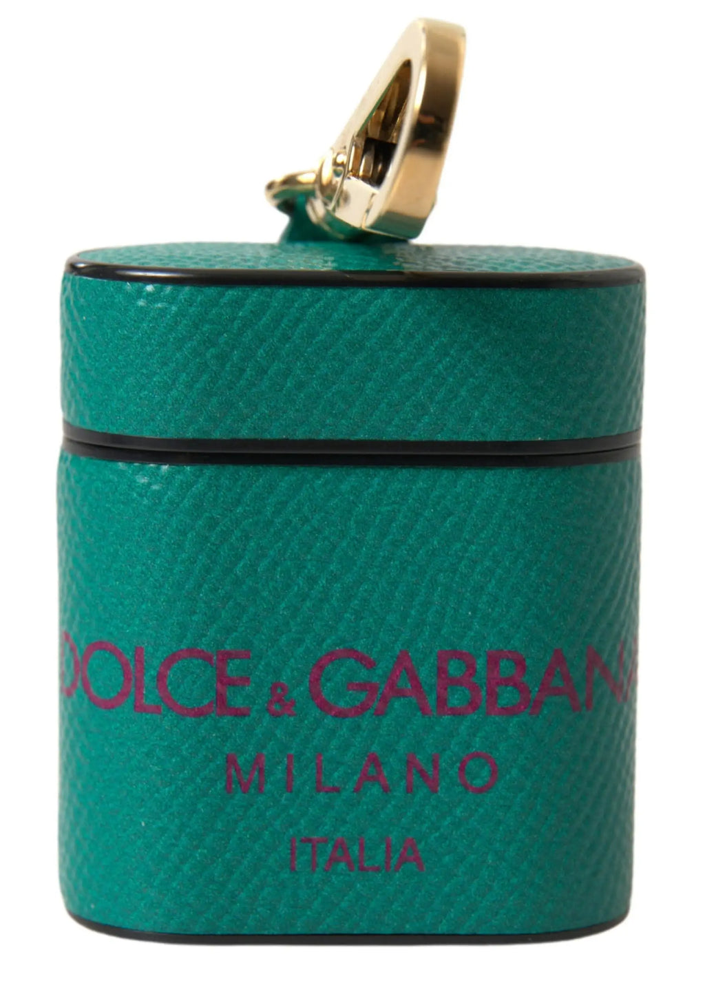 Étui à écouteurs dolce & gabbana en cuir grainé teal avec fermoir métal doré pour airpods vert maroon