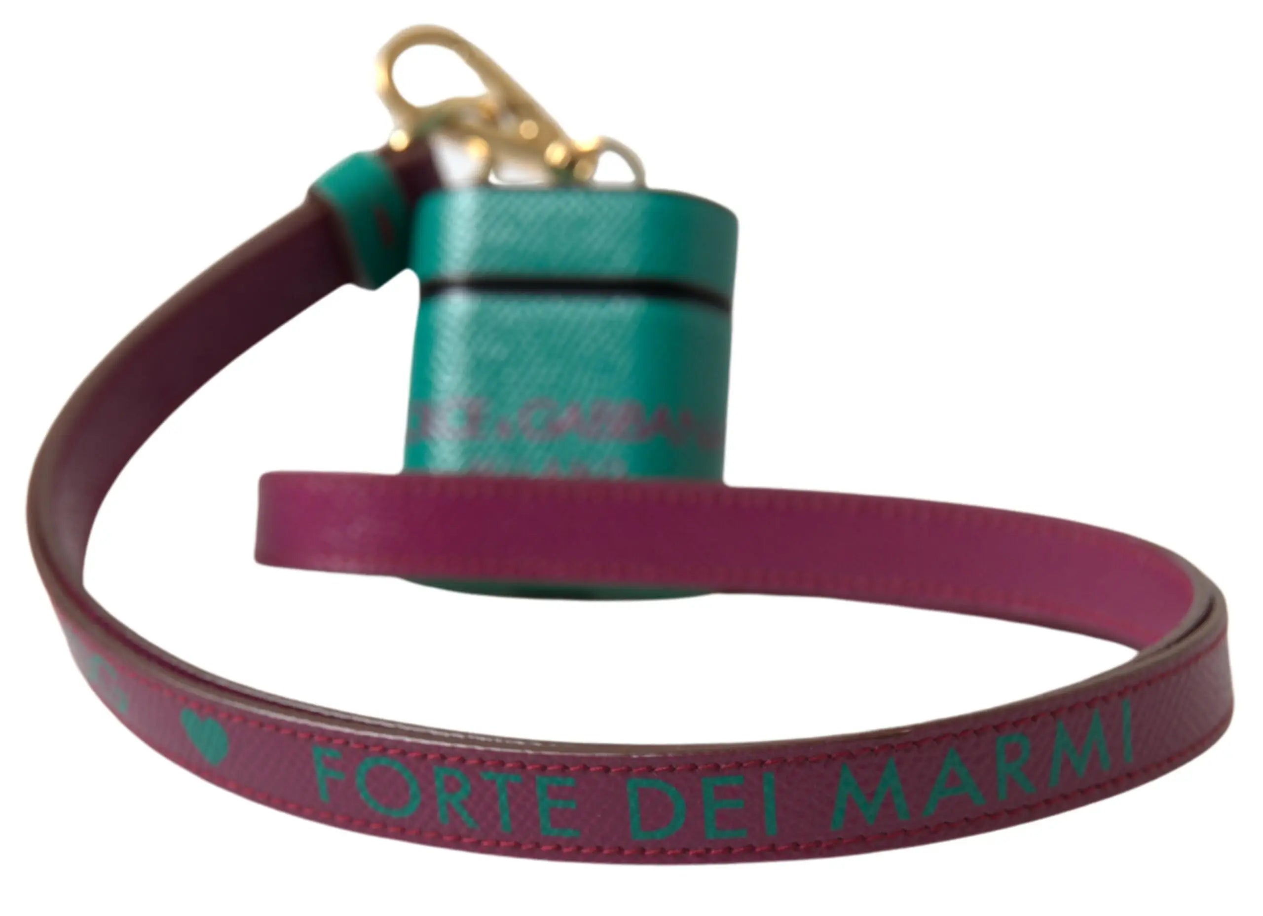Étui airpods en cuir de veau vert dolce & gabbana avec sangle bordeaux et lettrage forte dei marmi vert