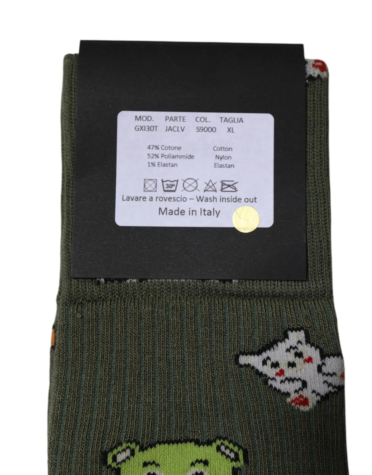 Chaussettes mi-mollet dolce & gabbana vert olive en nylon avec animaux brodés blanc vert citron et accents rouges