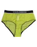 Slip dolce & gabbana vert lime en nylon avec taille et bordures noires et logo visible