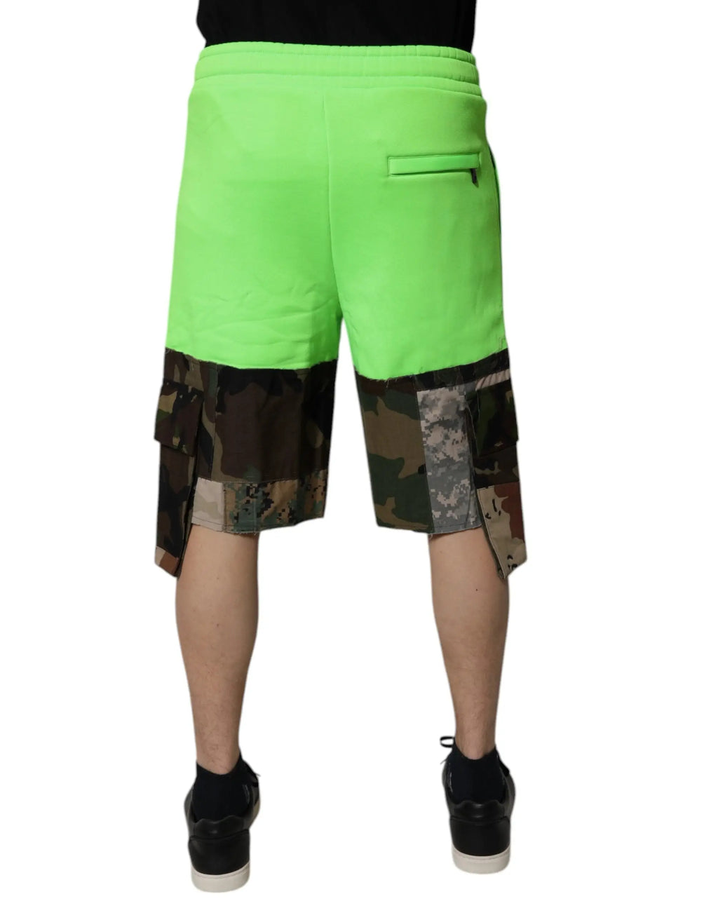 Dolce & gabbana green patchwork camouflage men cargo shorts with neon green and camouflage fabric and side pocket