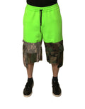 Dolce & gabbana bermuda cargo shorts verts patchwork neon et camouflage avec taille élastique et cordon de serrage