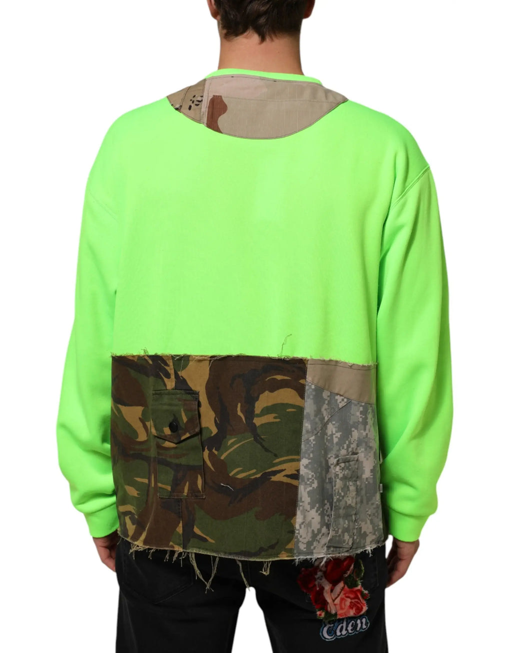 Sweatshirt dolce gabbana vert pour homme avec patchwork camouflage visible au dos manches longues