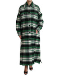 Dolce & Gabbana manteau long en laine vert à carreaux noirs avec col et boutons pour un style casual