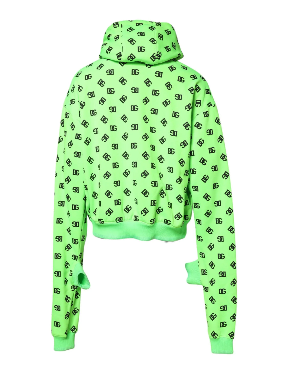 Neon vert sweat à capuche court dolce gabbana en polyester avec logo dc 30 noir répété sur le tissu
