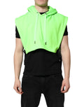 Dolce & gabbana sweat sans manches vert néon en polyester avec capuche à cordon et fermeture éclair avant