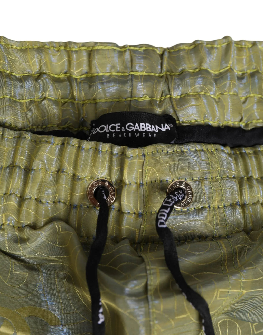 Short de plage olive vert à motif dolce & gabbana en polyester avec cordons noirs et boutons métalliques pour homme