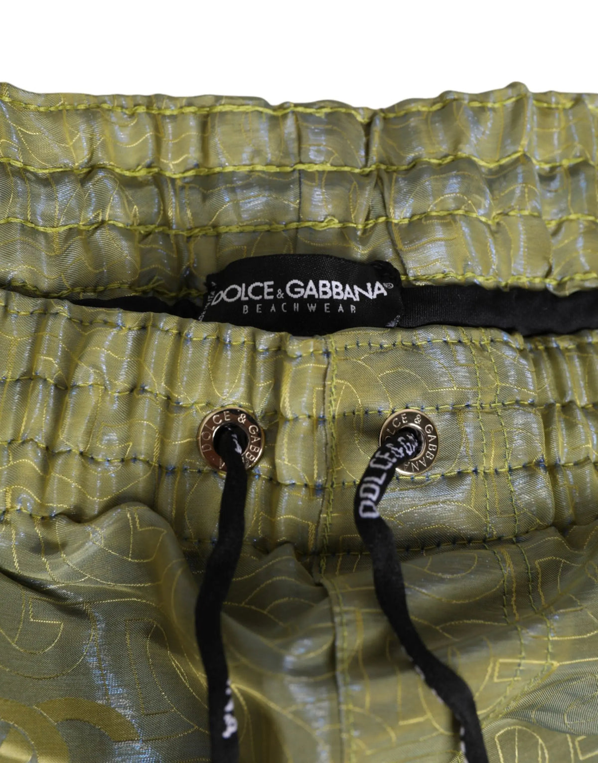 Short de plage olive vert à motif dolce & gabbana en polyester avec cordons noirs et boutons métalliques pour homme