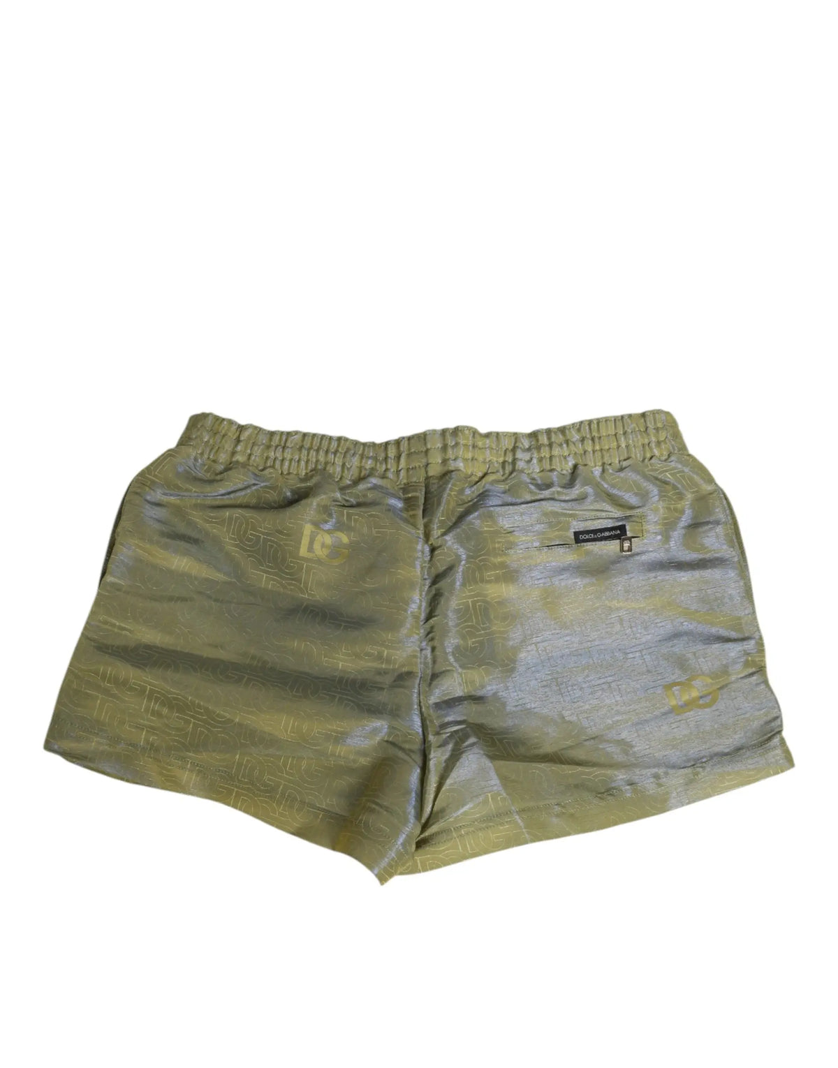 Shorts de bain homme dolce & gabbana en polyester vert olive satin avec motif logo doré ff et taille élastique