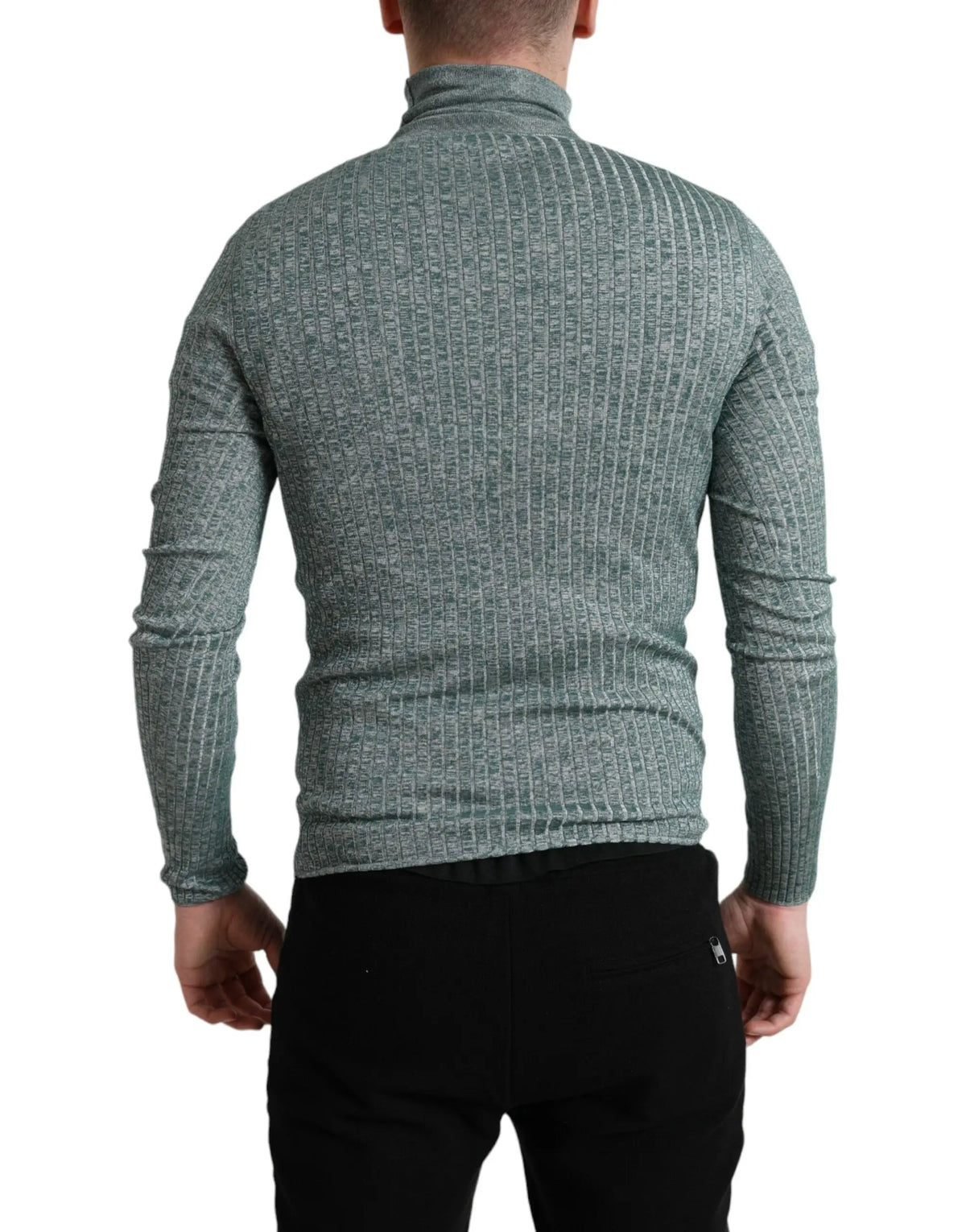 Pull à col roulé dolce & gabbana en polyester vert avec texture côtelée verticale, manches longues ajustées