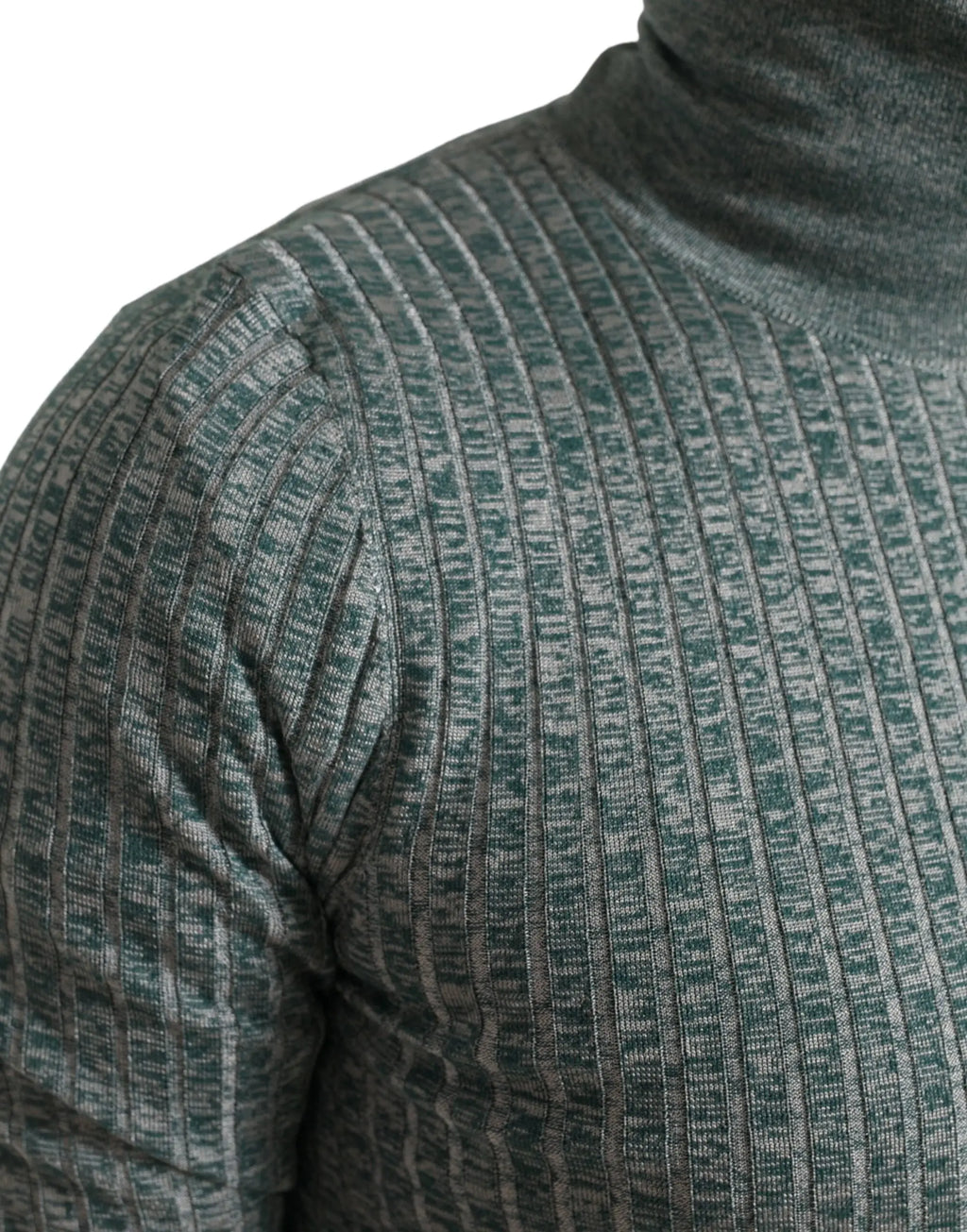 Pull à col roulé dolce & gabbana vert en polyester avec tricot côtelé gris et vert sombre à motif texturé subtil