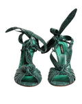 Dolce & gabbana sandales à talons en cuir python vert émeraude avec motif serpent et détails noués élégants