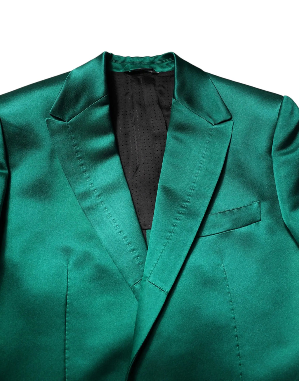 Blazer en satin vert émeraude dolce & gabbana avec finition brillante et doublure noire perforée