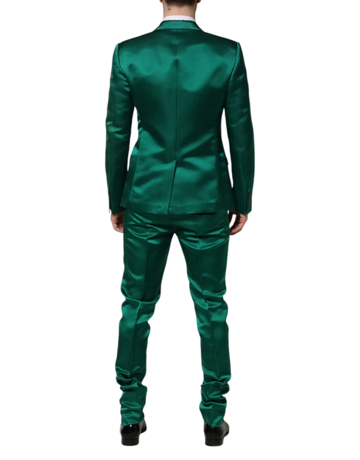 Costume trois pièces vert émeraude en satin soie Dolce & Gabbana ajusté et élégant