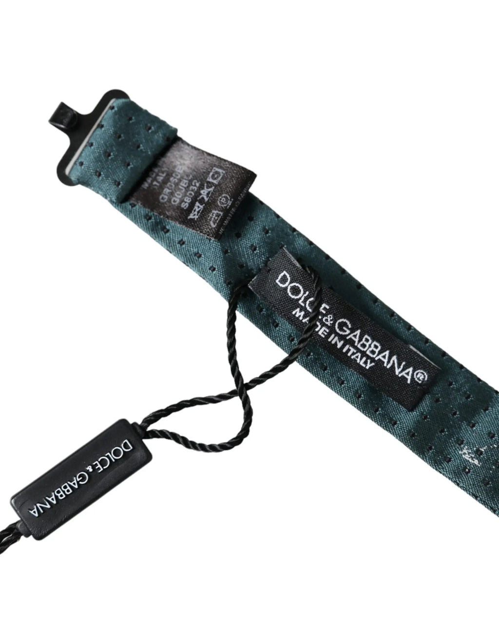 Cravate papillon dolce & gabbana en soie verte foncée avec motif à pois subtil et étiquette noire visible