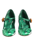 Dolce & gabbana sandales mary janes en soie verte avec imprimé feuille banane et boucles fleurs en résine marron