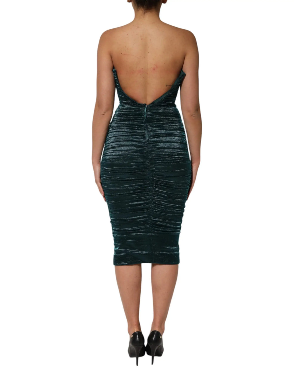 Robe midi moulante verte en satin de soie dolce gabbana avec design dos nu et détails à bretelles