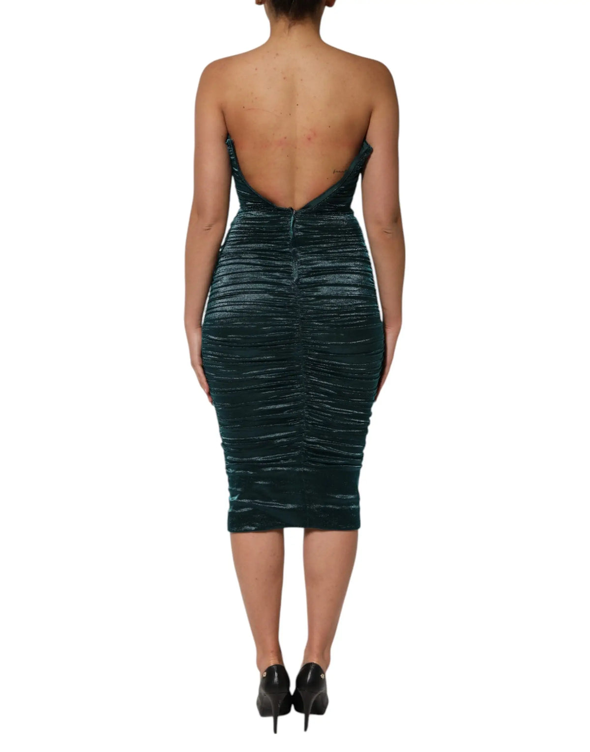 Robe midi moulante verte en satin de soie dolce gabbana avec design dos nu et détails à bretelles