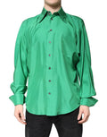 Chemise décontractée dolce & gabbana en satin de soie vert émeraude avec col classique et poignets assortis