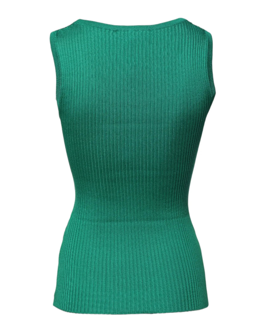 Dolce & gabbana débardeur vert émeraude en soie côtelée sans manches à col rond avec silhouette ajustée