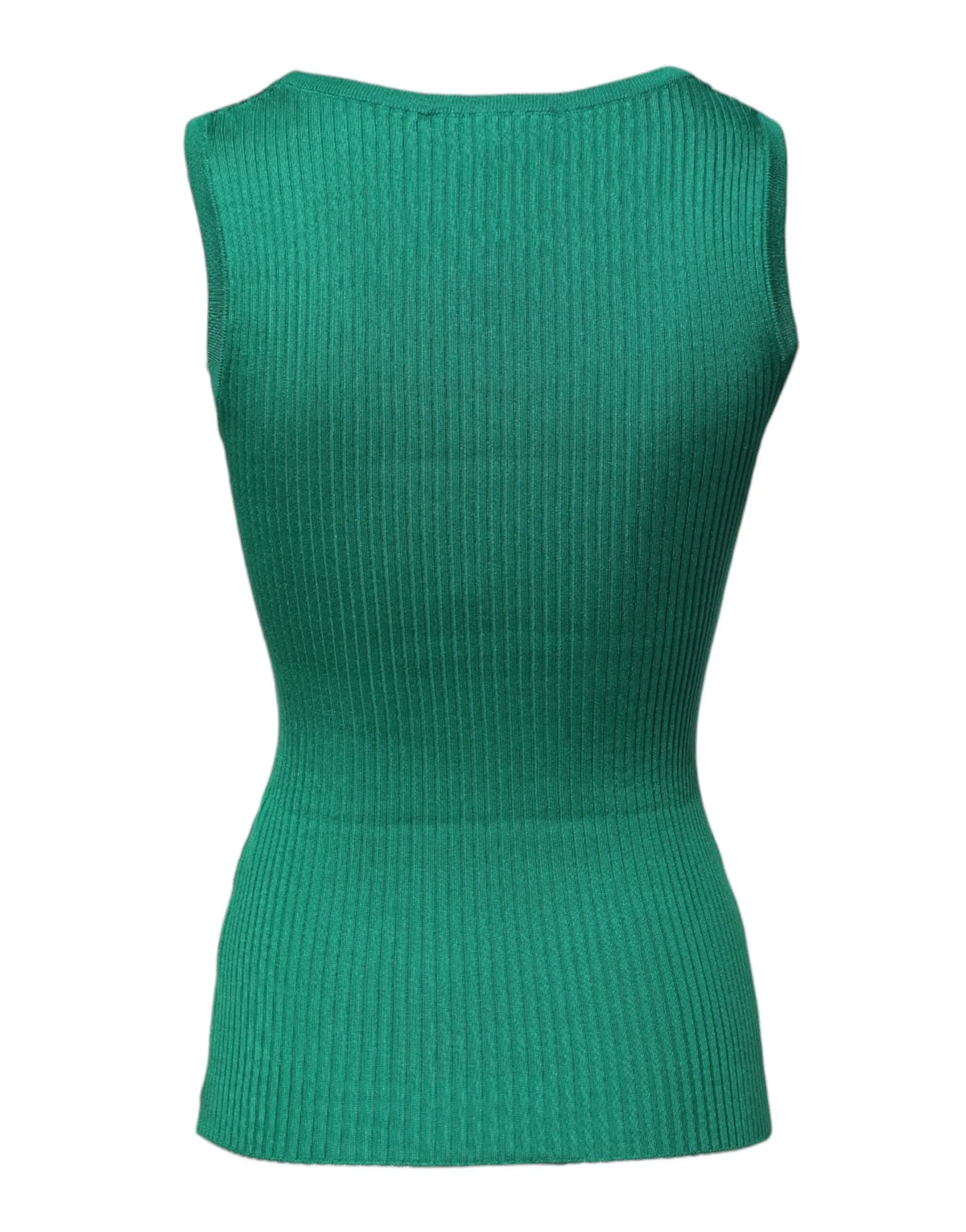 Dolce & gabbana débardeur vert émeraude en soie côtelée sans manches à col rond avec silhouette ajustée
